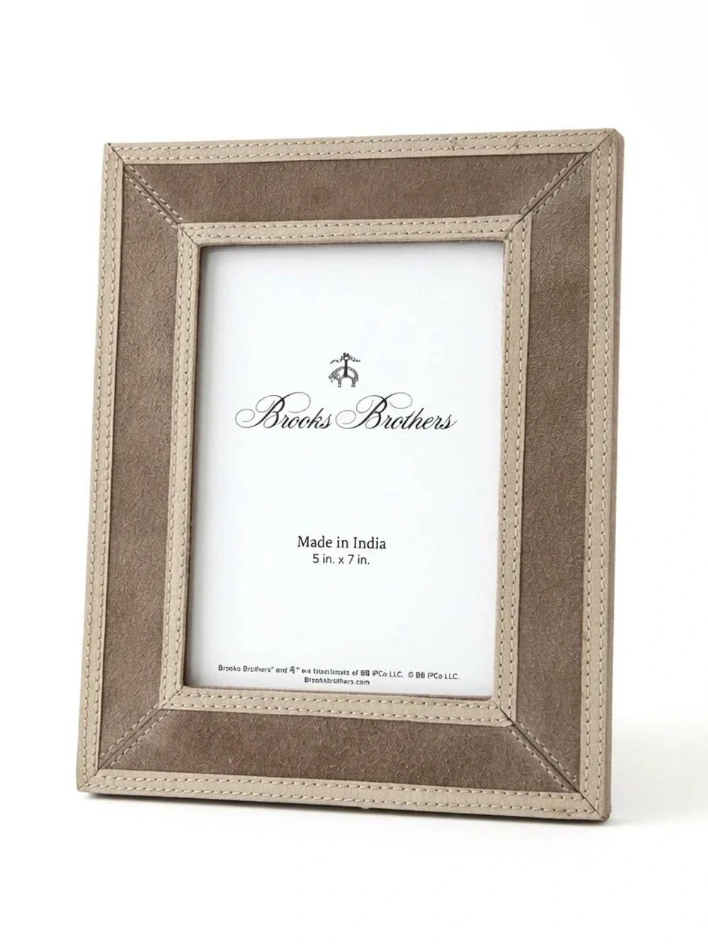 Brooks Brothers Genuine Leather 5x7 Photo Frame Cream Suede Picture Frame NWT